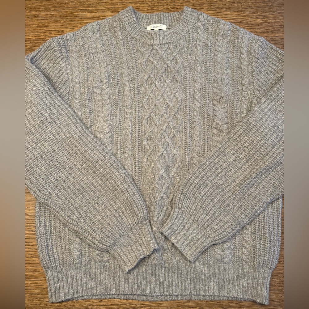 Madewell Men's Heather Gray Cable Knit Sweater
